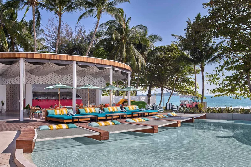 Seen Beach Club converted bus lounge in daytime